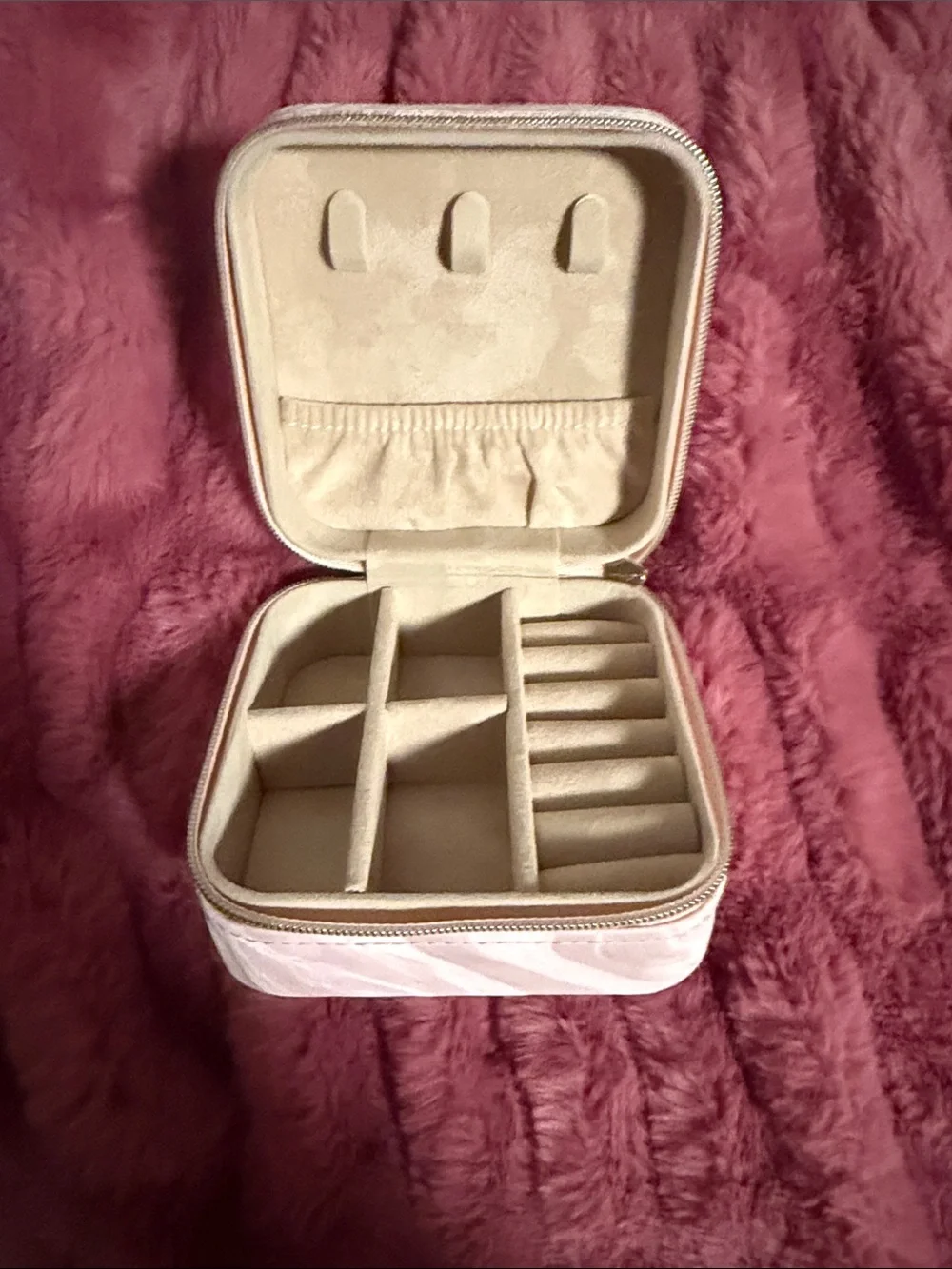 Travel Jewelry Organizer Case in Pink with Soft Beige Interior